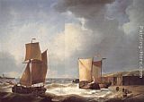 Abraham Hulk Snr Fisherfolk and Ships by the Coast painting